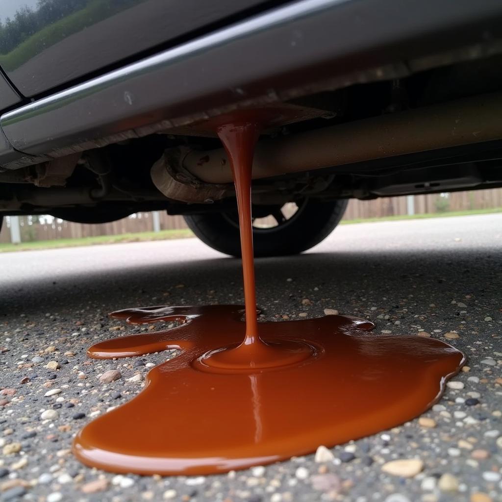 Transmission fluid leak under a Buick car