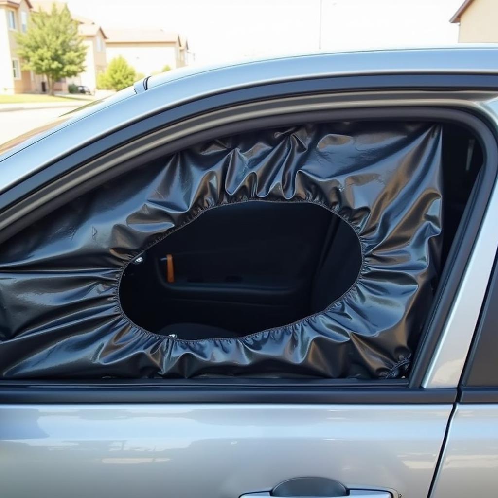 Trash Bag Car Window Temporary Fix