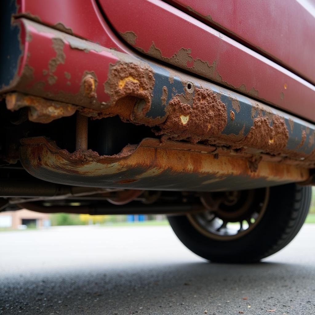 Extensive rust damage on a car undercarriage