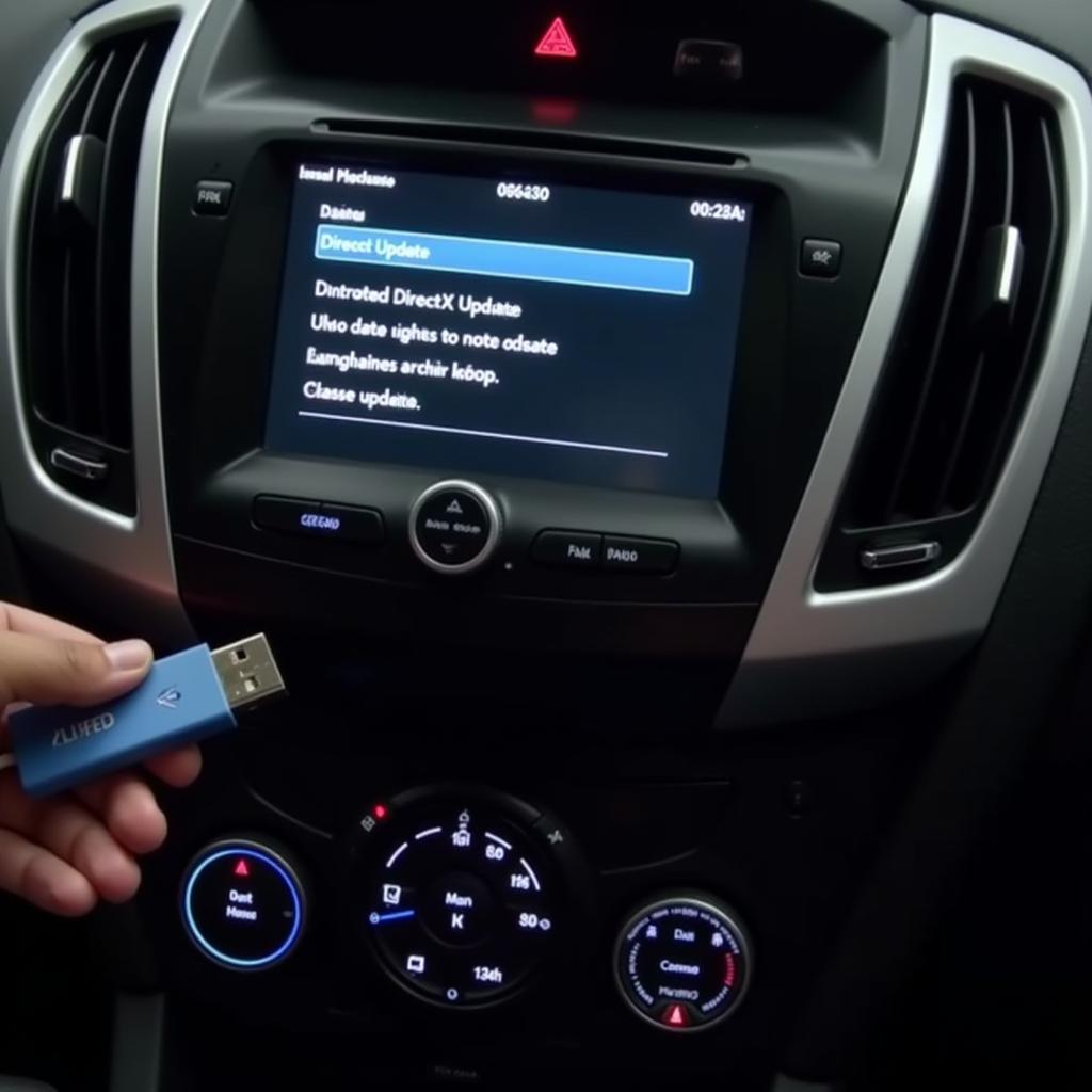 Updating DirectX on a car's infotainment system using a USB drive.