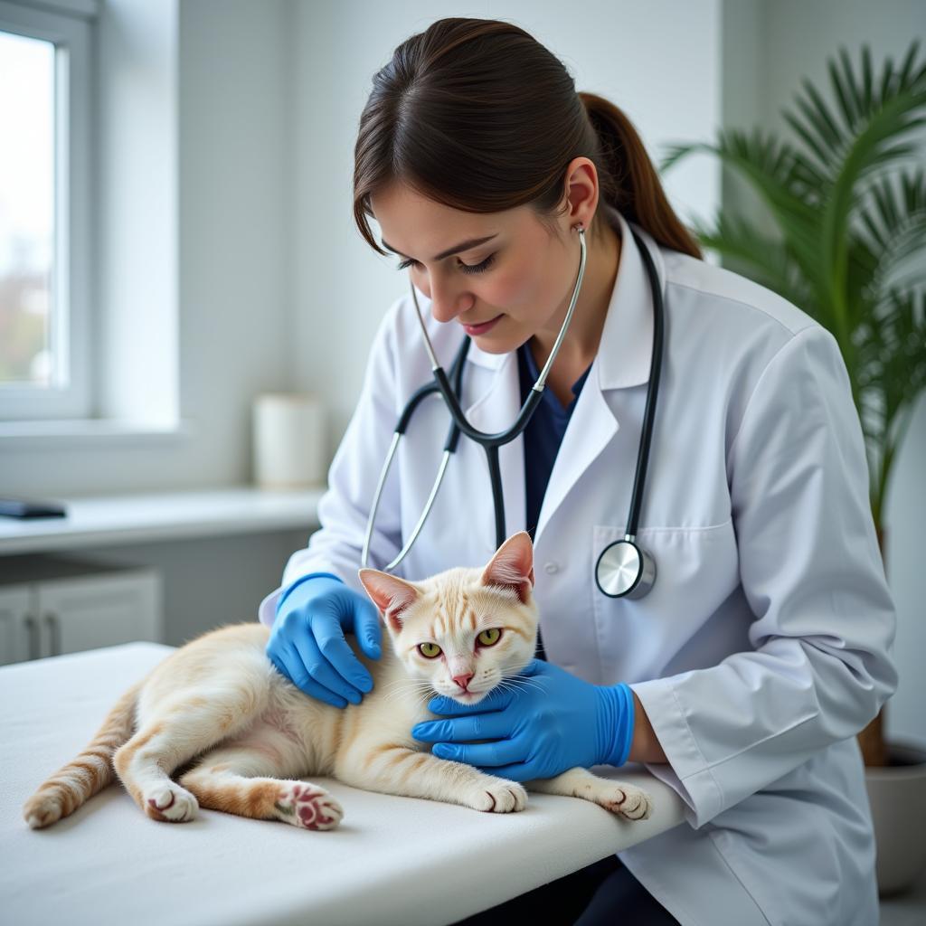 Veterinarian Examining Injured Cat