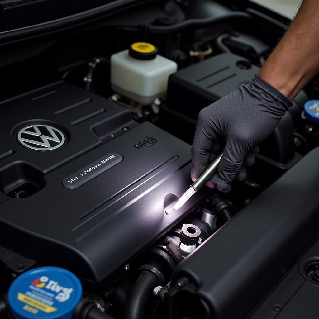 Checking the Engine Compartment of a Volkswagen