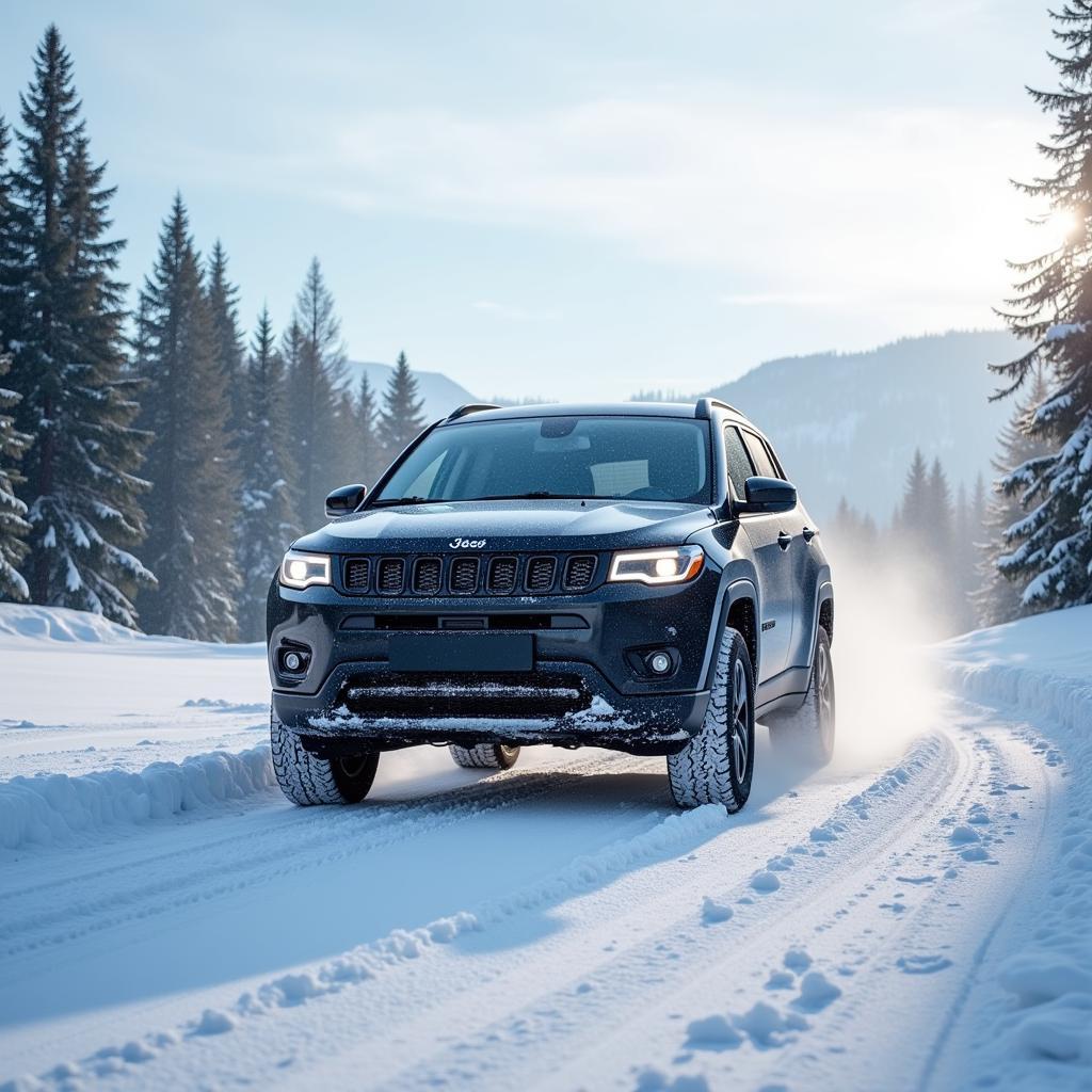 Winter Tires on Snowy Road