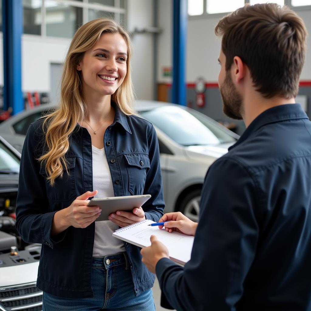 Woman Asking Mechanic Questions