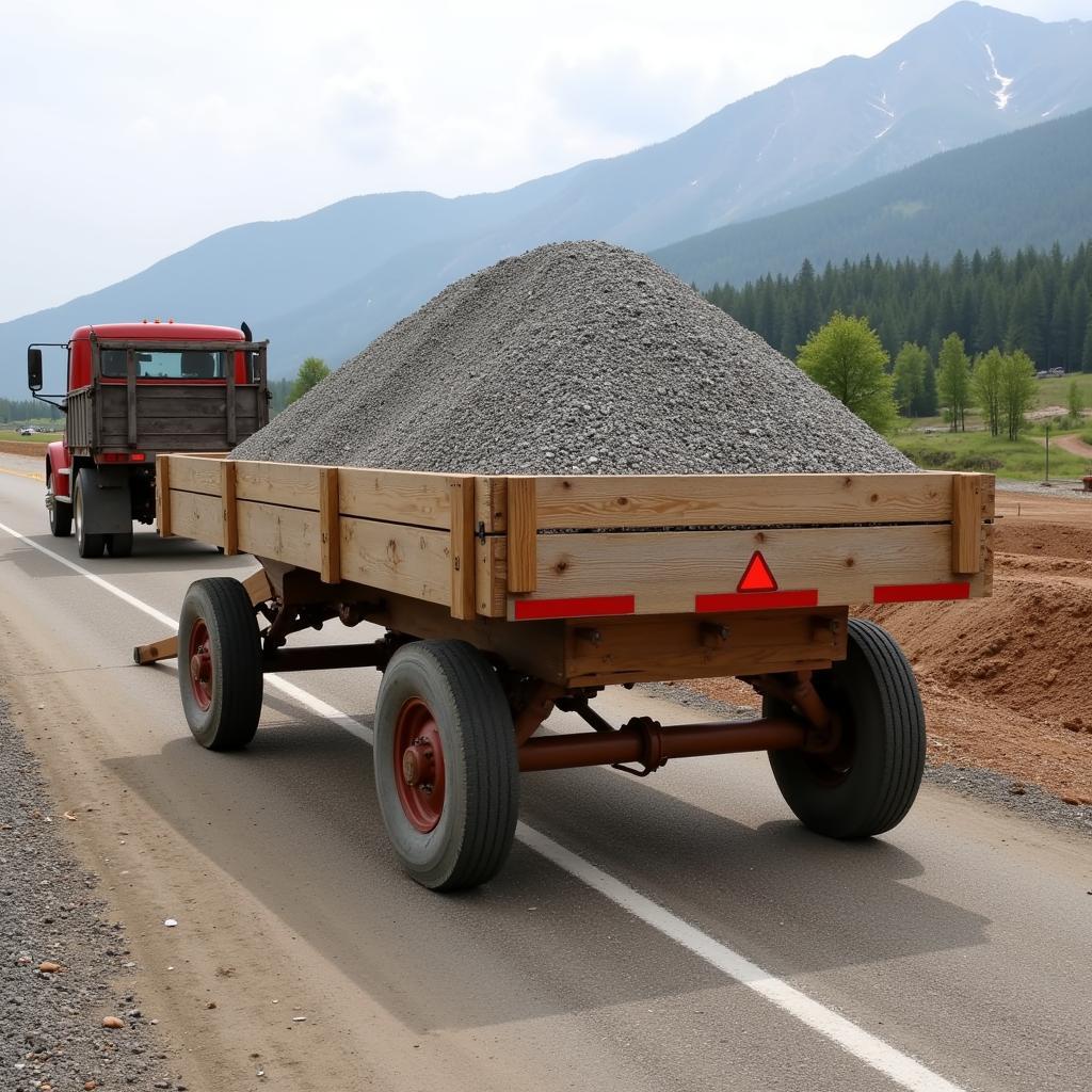 Wooden wagon transporting gravel