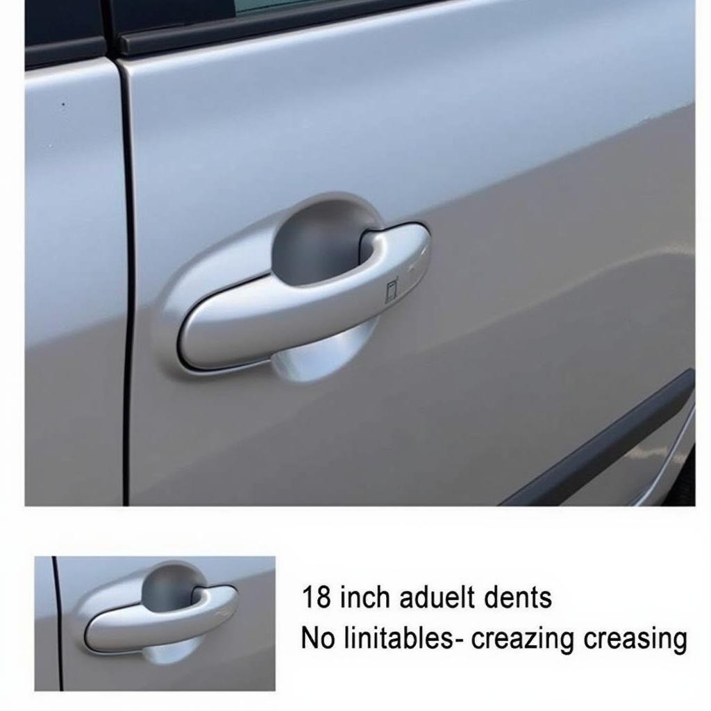 18 Inch Dent on Car Door: Example of a dent on a car door, showing depth and location.