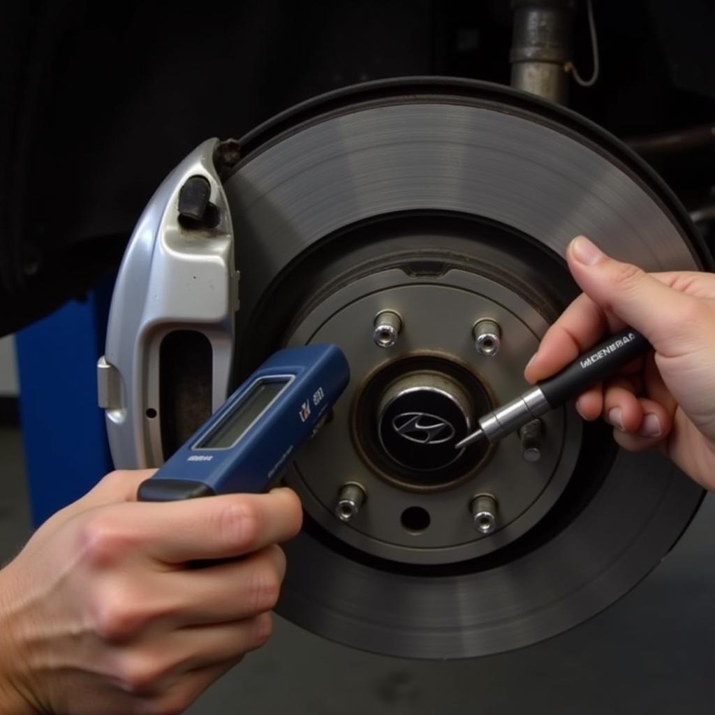 Inspecting brakes on a 2013 Hyundai Elantra