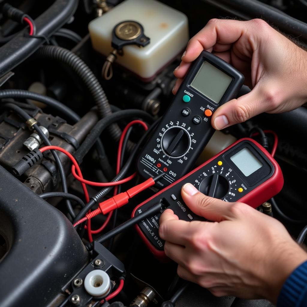 80s Car Mechanic Inspecting Wiring