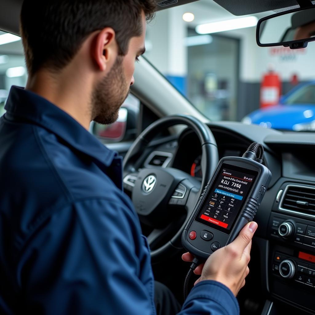 Mechanic Using a Diagnostic Scanner on a Car