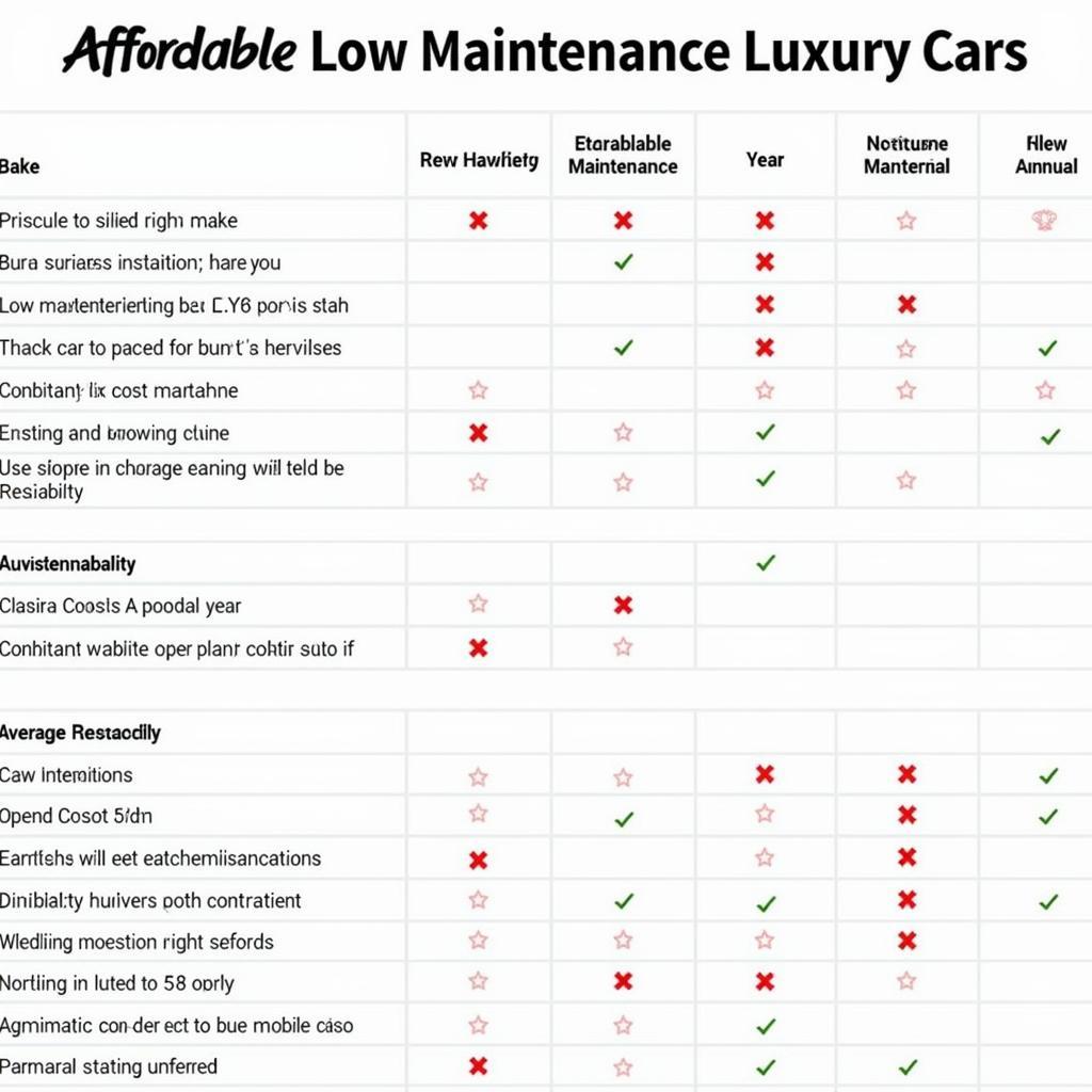 Affordable Low Maintenance Luxury Cars Comparison Table