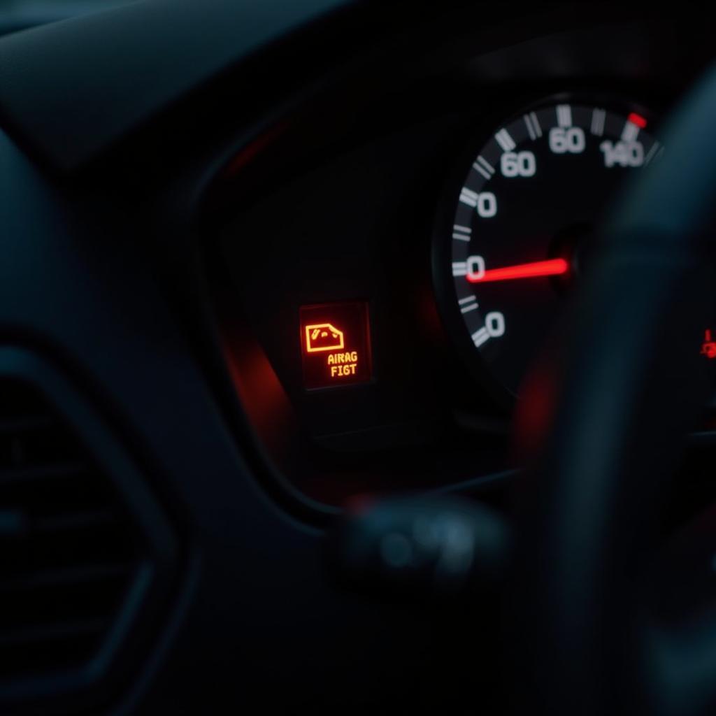 Airbag warning light illuminated on a car's dashboard