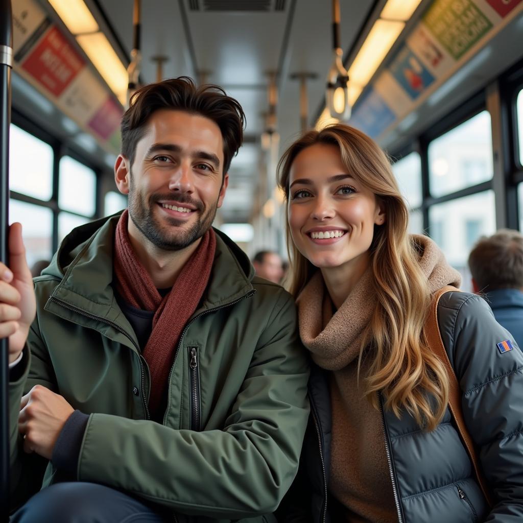 Couple using public transportation