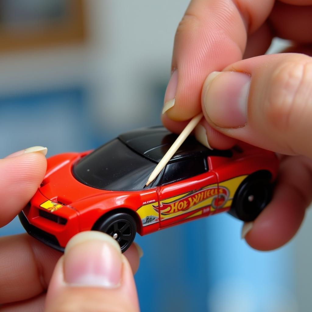 Applying Acrylic Sealer to Hot Wheels Window Crack