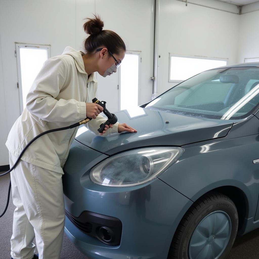 Applying Automotive Paint to Car Hood