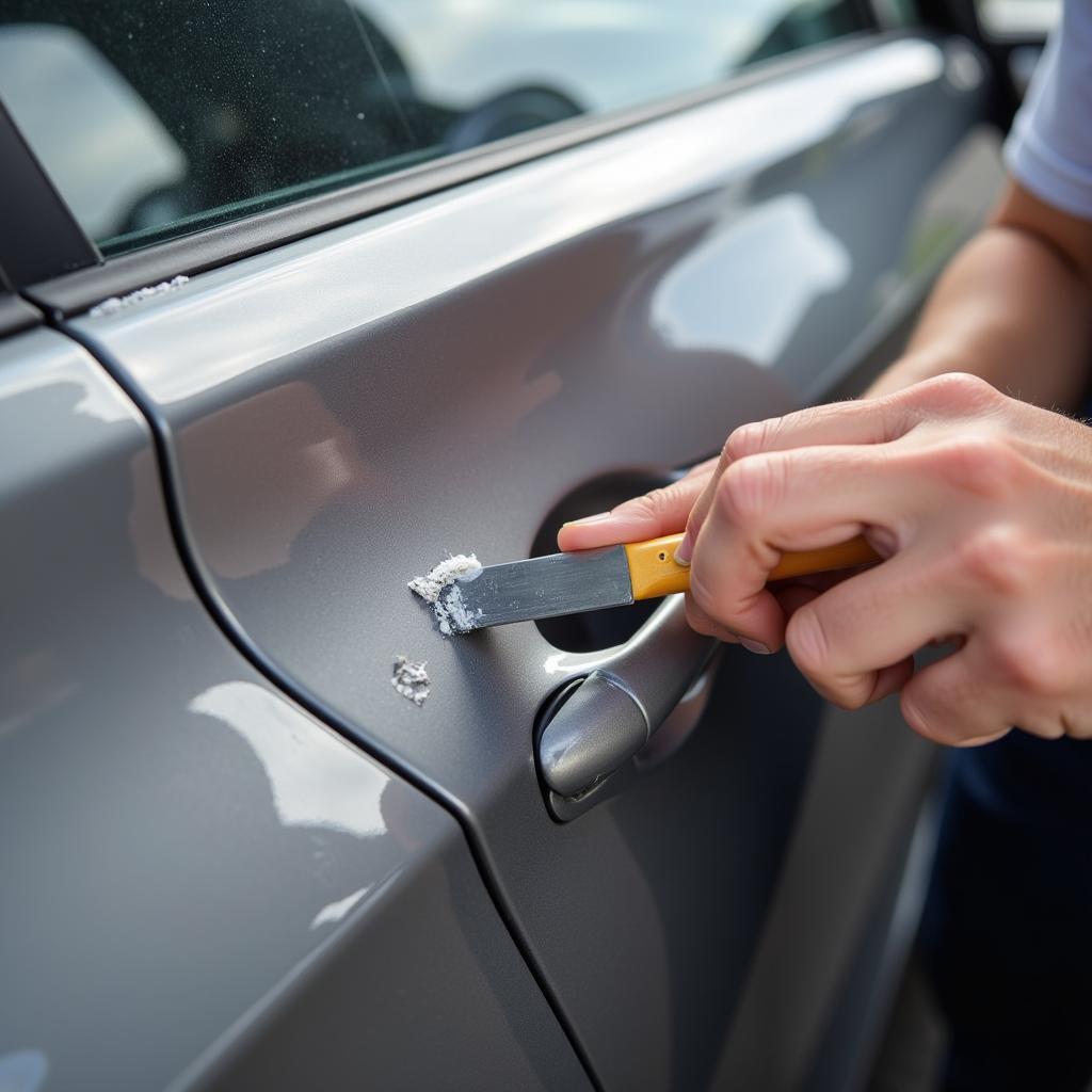 Applying Car Scratch Putty to a Deep Scratch