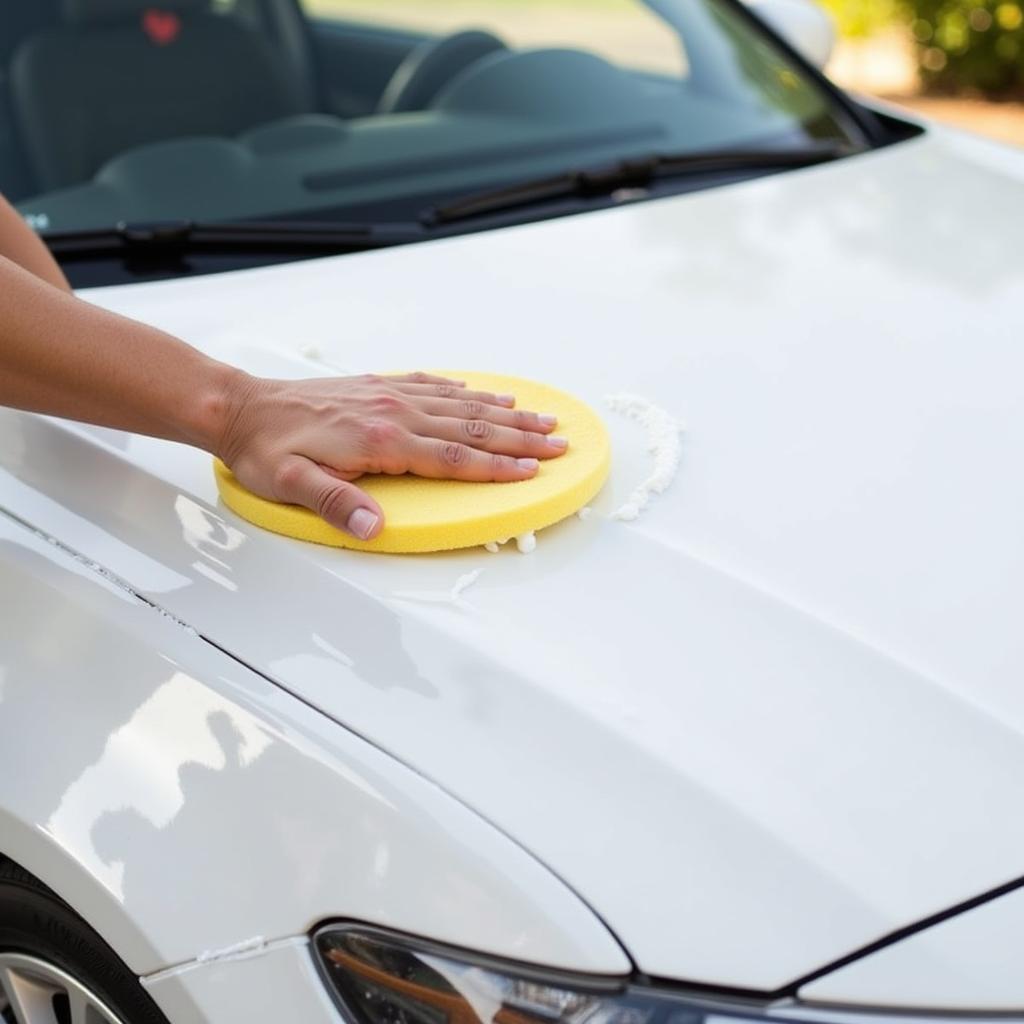 Applying Car Wax to White Car