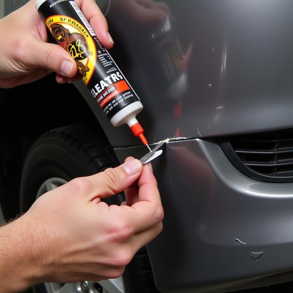 Applying Gorilla Weld to a car bumper crack