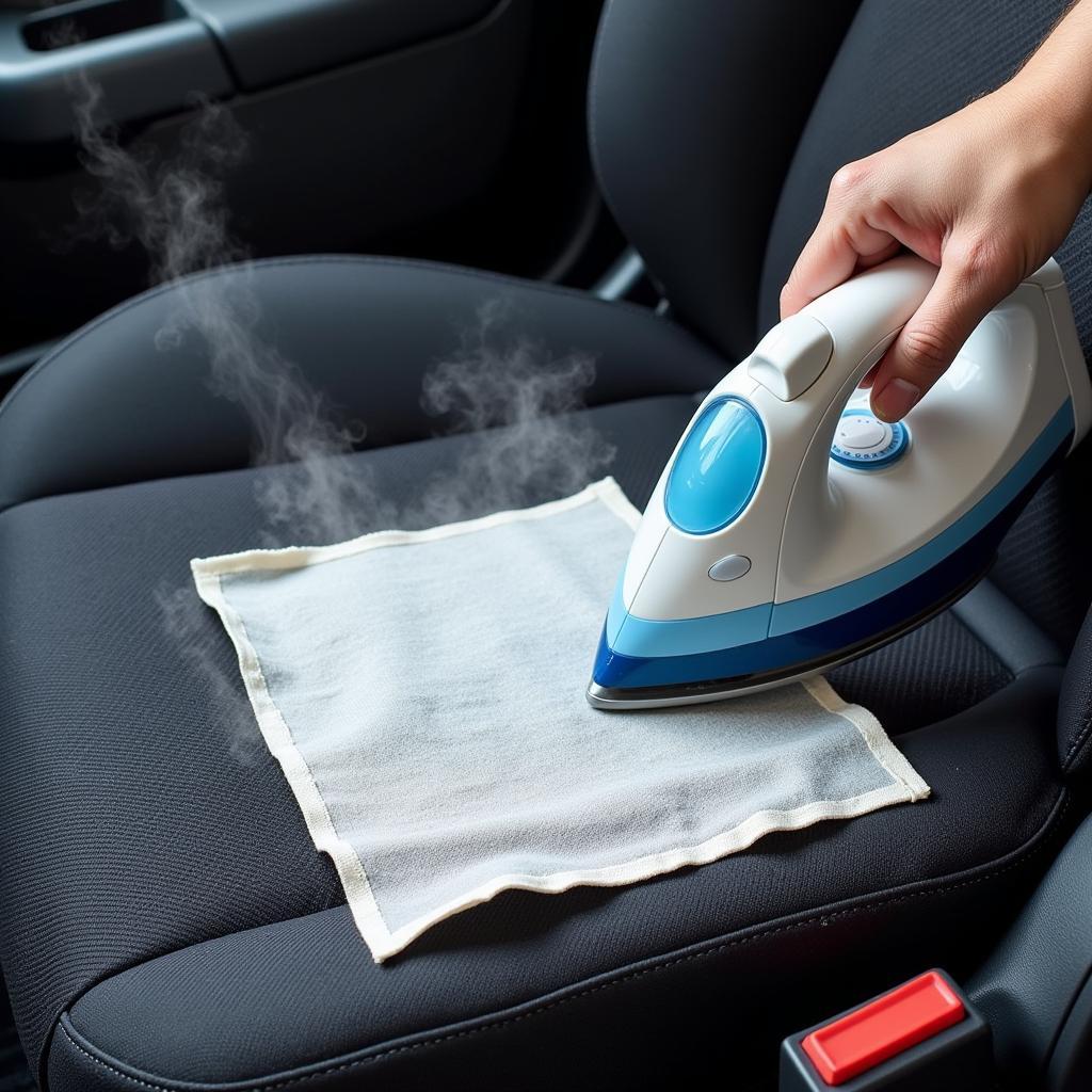 Applying an Iron-on Patch to Car Seat