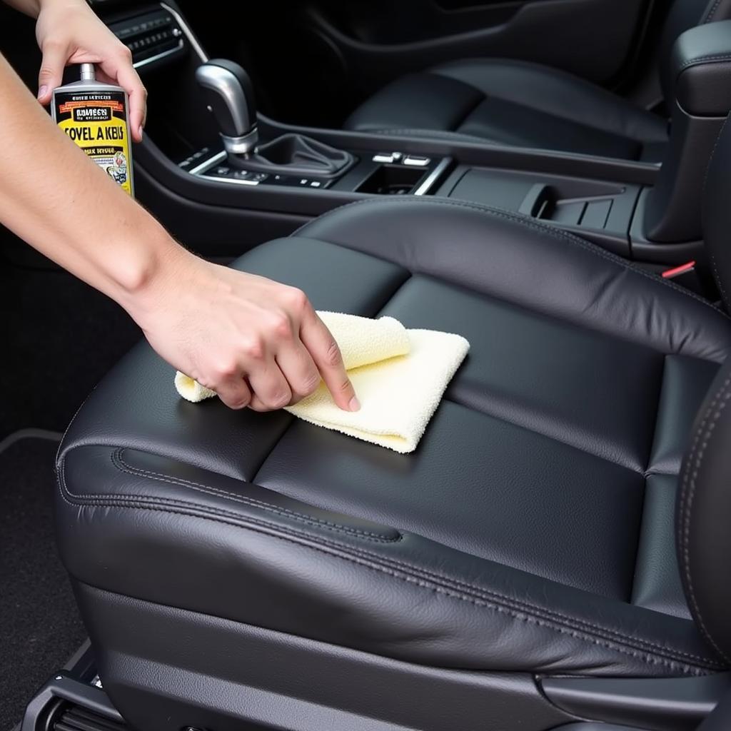 Applying Leather Conditioner to Car Seat