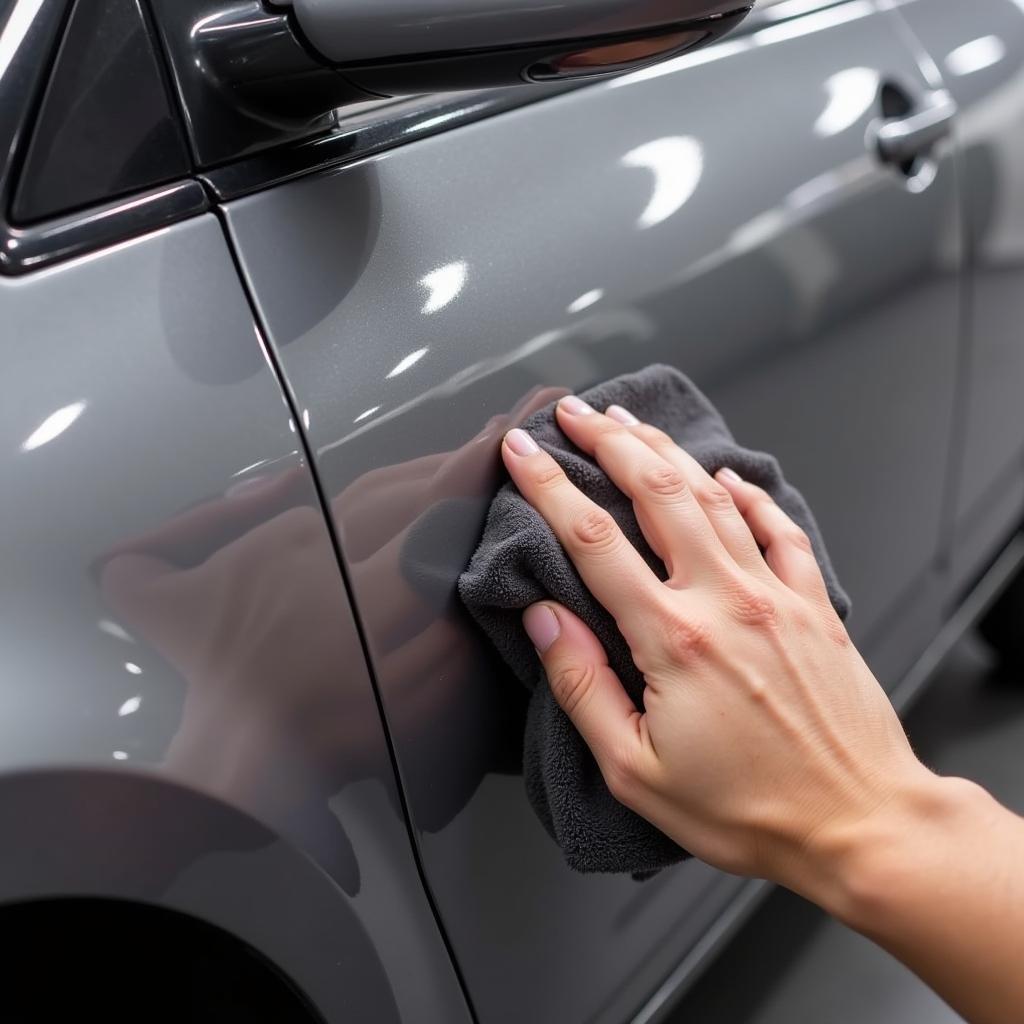 Applying Rubbing Compound to Car Scratch