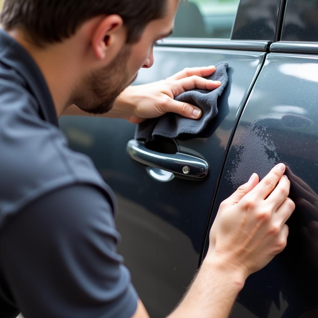 Applying Rubbing Compound to a Car Scratch