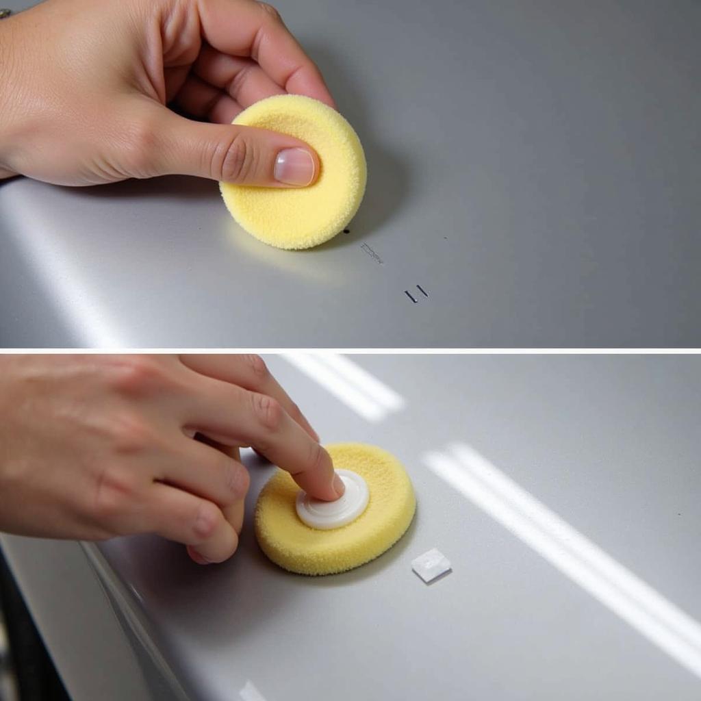 Applying Rubbing Compound to a Circular Scratch on a Car