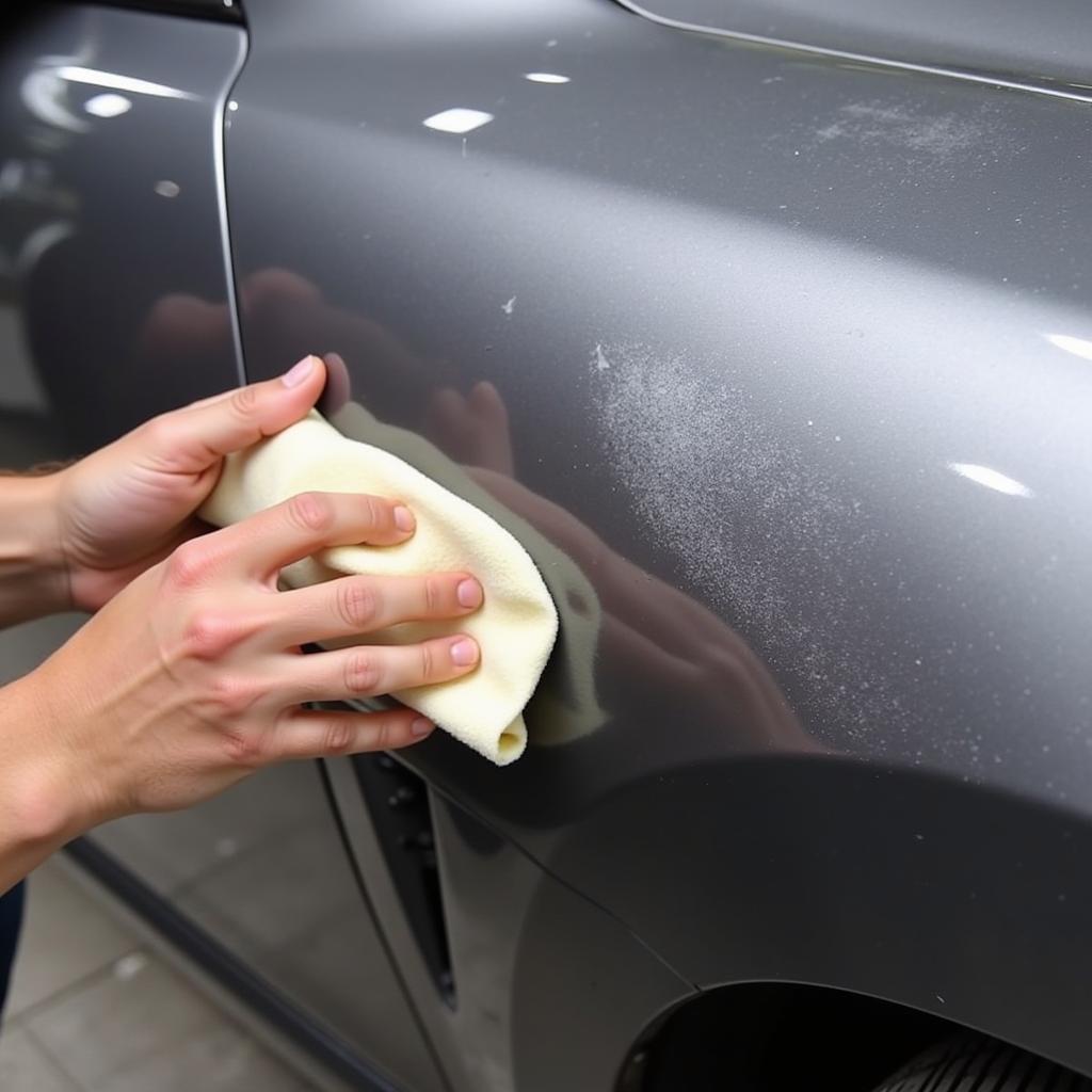 Applying rubbing compound to faded car paint