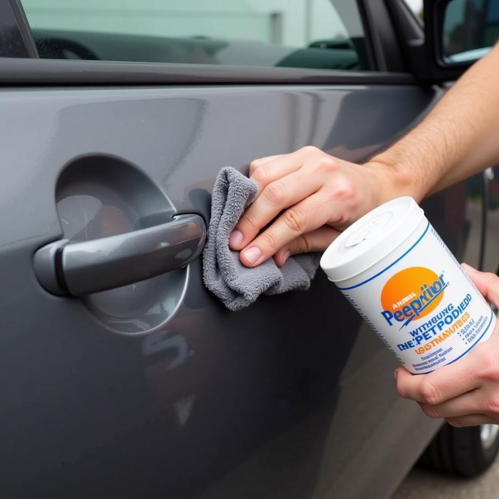 Applying Rubbing Compound to Car Scratch