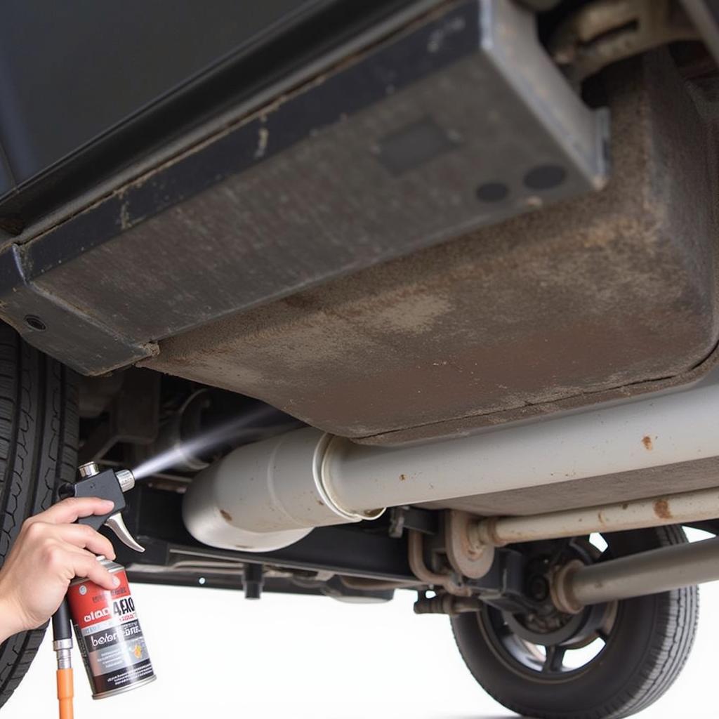 Applying Rust Inhibitor to Car Undercarriage