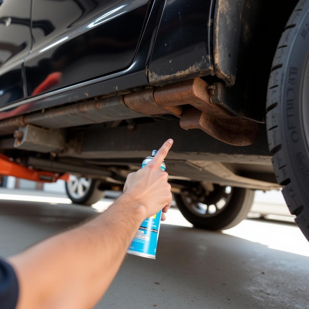 Applying Rust Inhibitor to Car Undercarriage