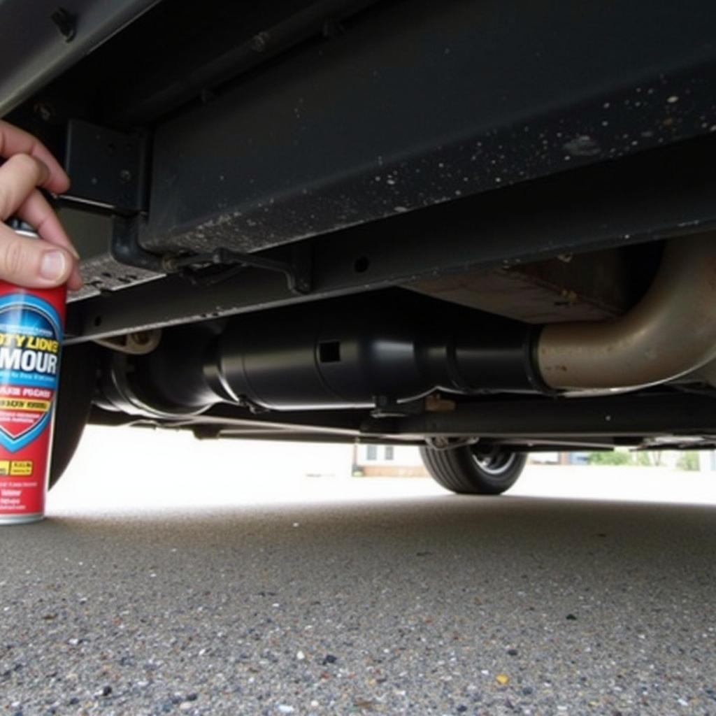 Applying rust prevention coating to car frame underside