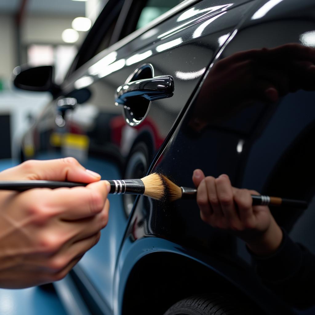 Applying Touch-Up Paint to Black Car