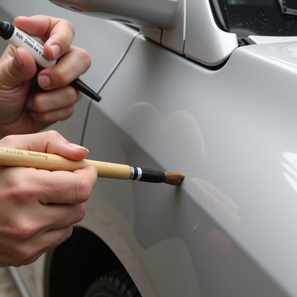 Applying Touch-Up Paint to Car Scrape