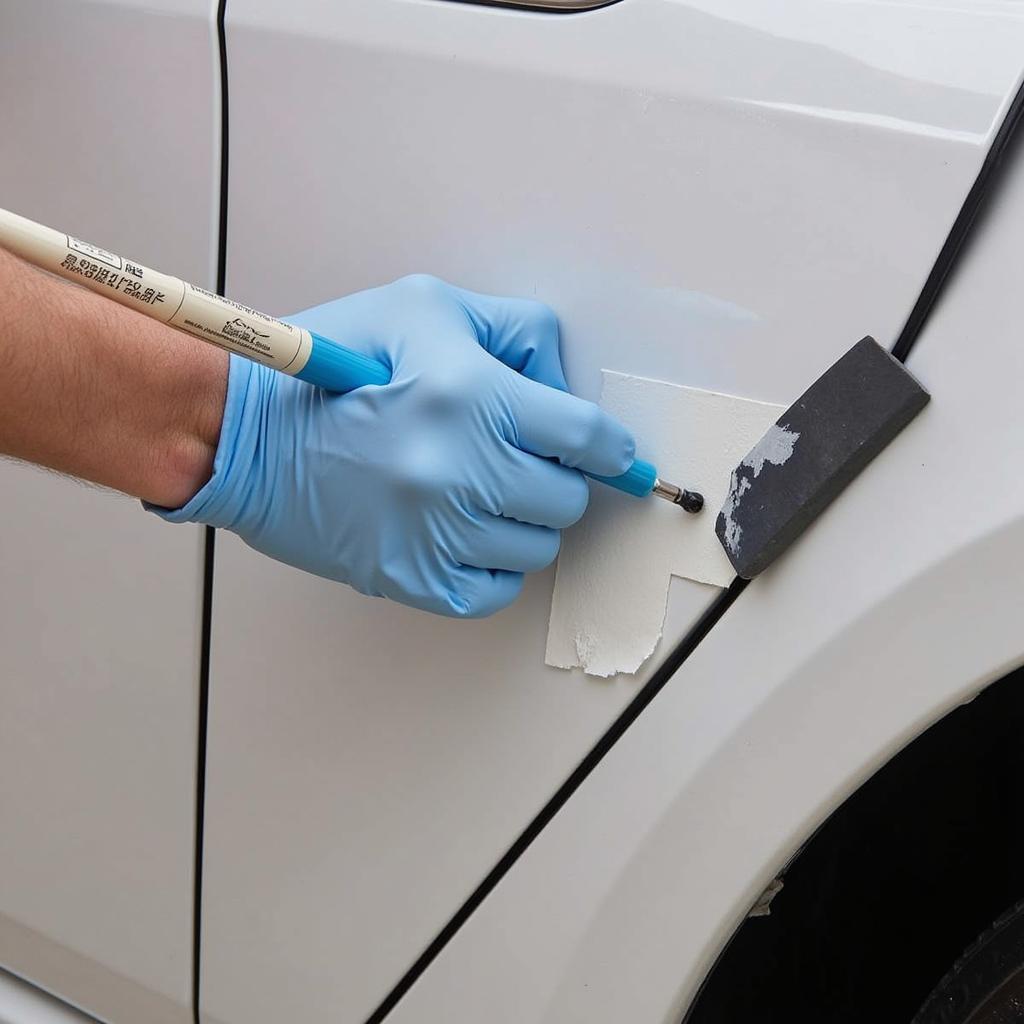 Applying Touch Up Paint to Car Scratch