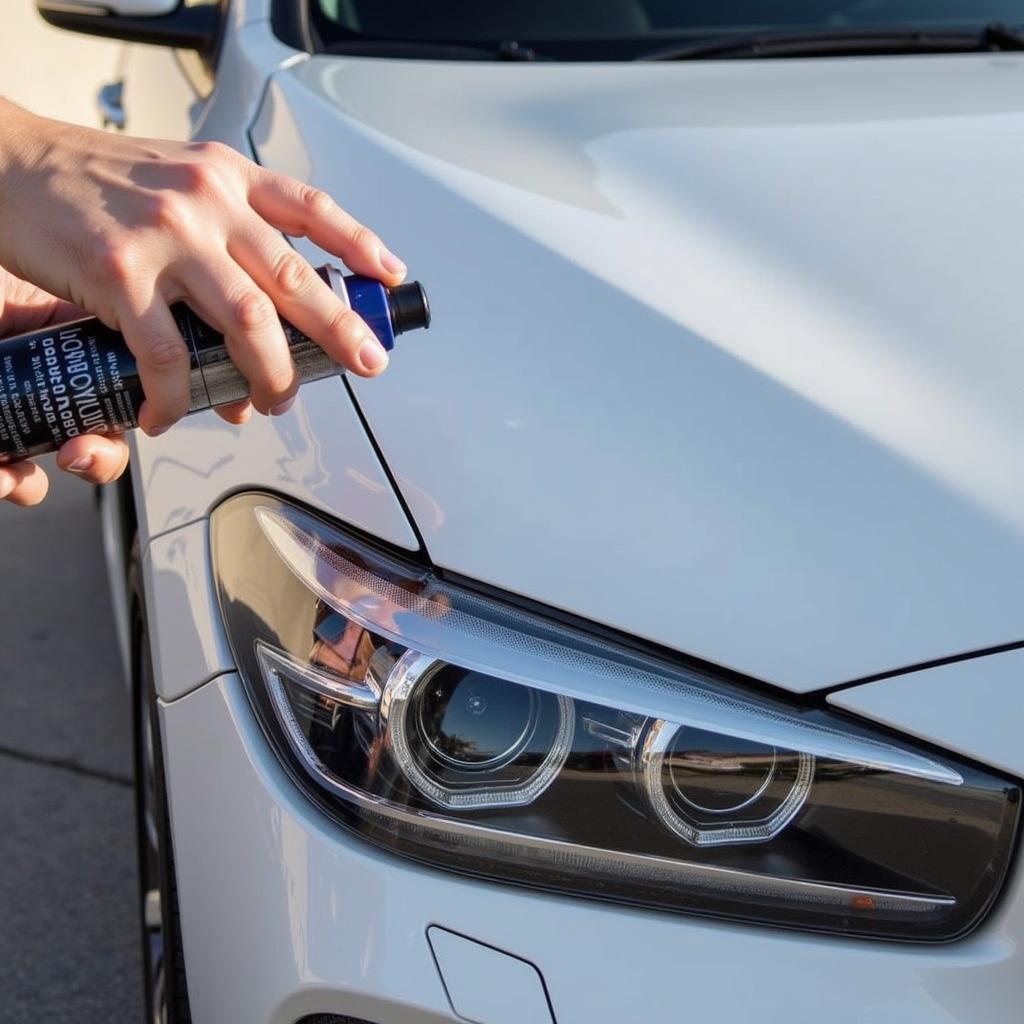 Applying UV Protectant to Car Headlights