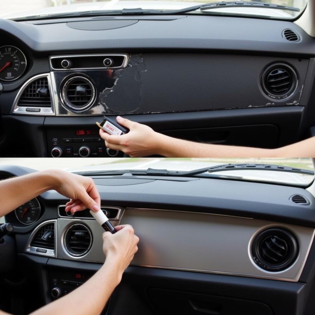 Applying Vinyl Restorer to Car Interior