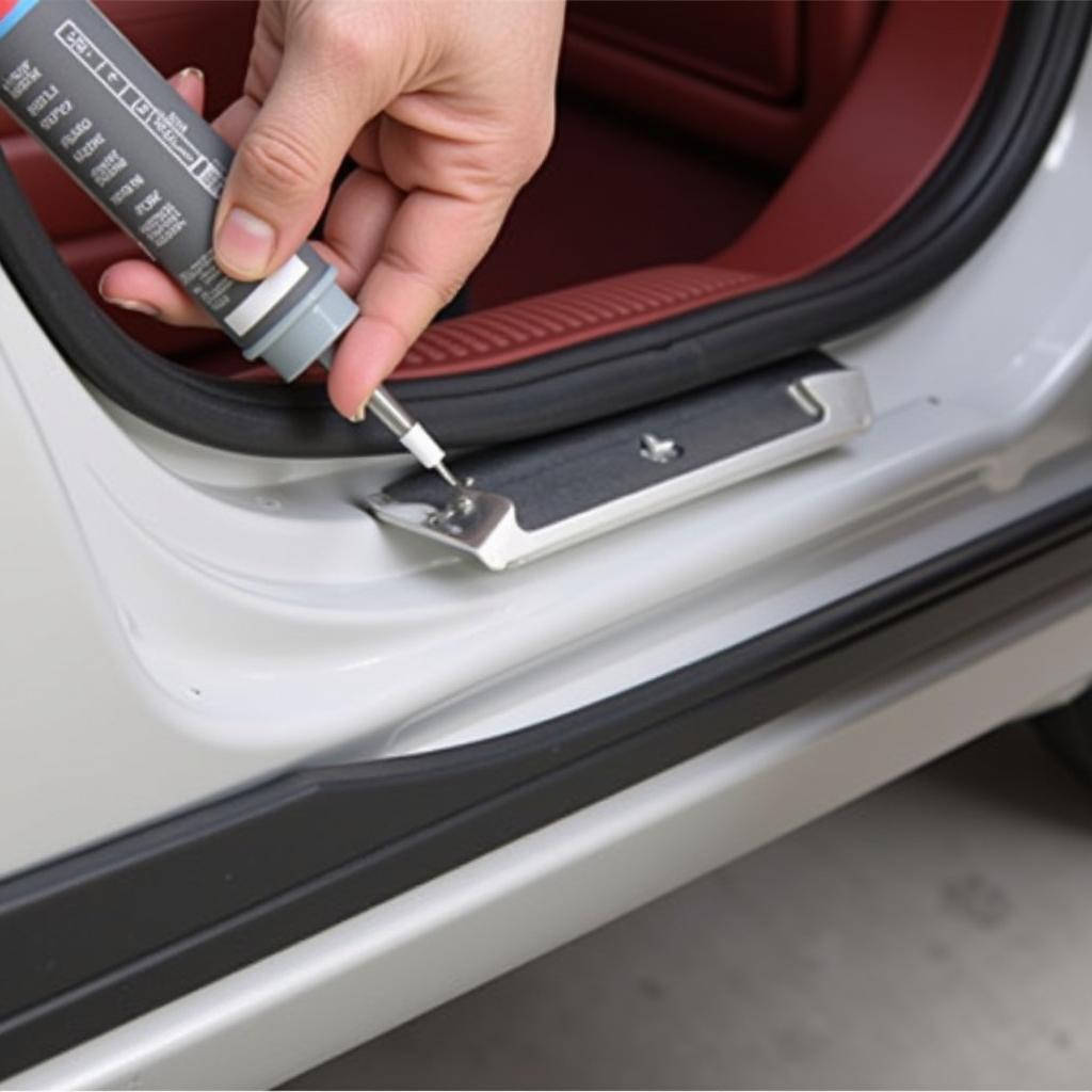 Applying Weatherstrip Adhesive to Car Door