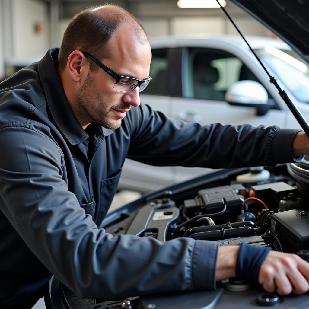 ASE Certified Technician Repairing Car AC