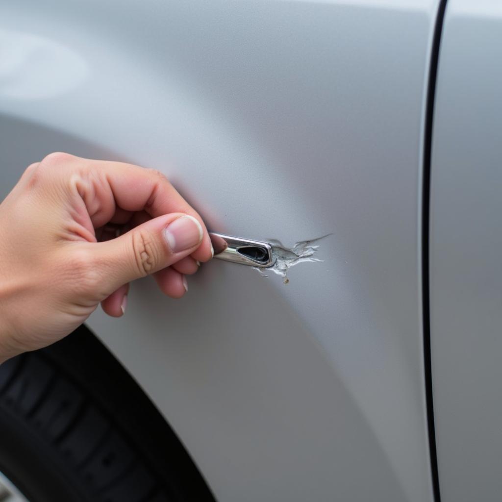 Assessing the dent on a car door