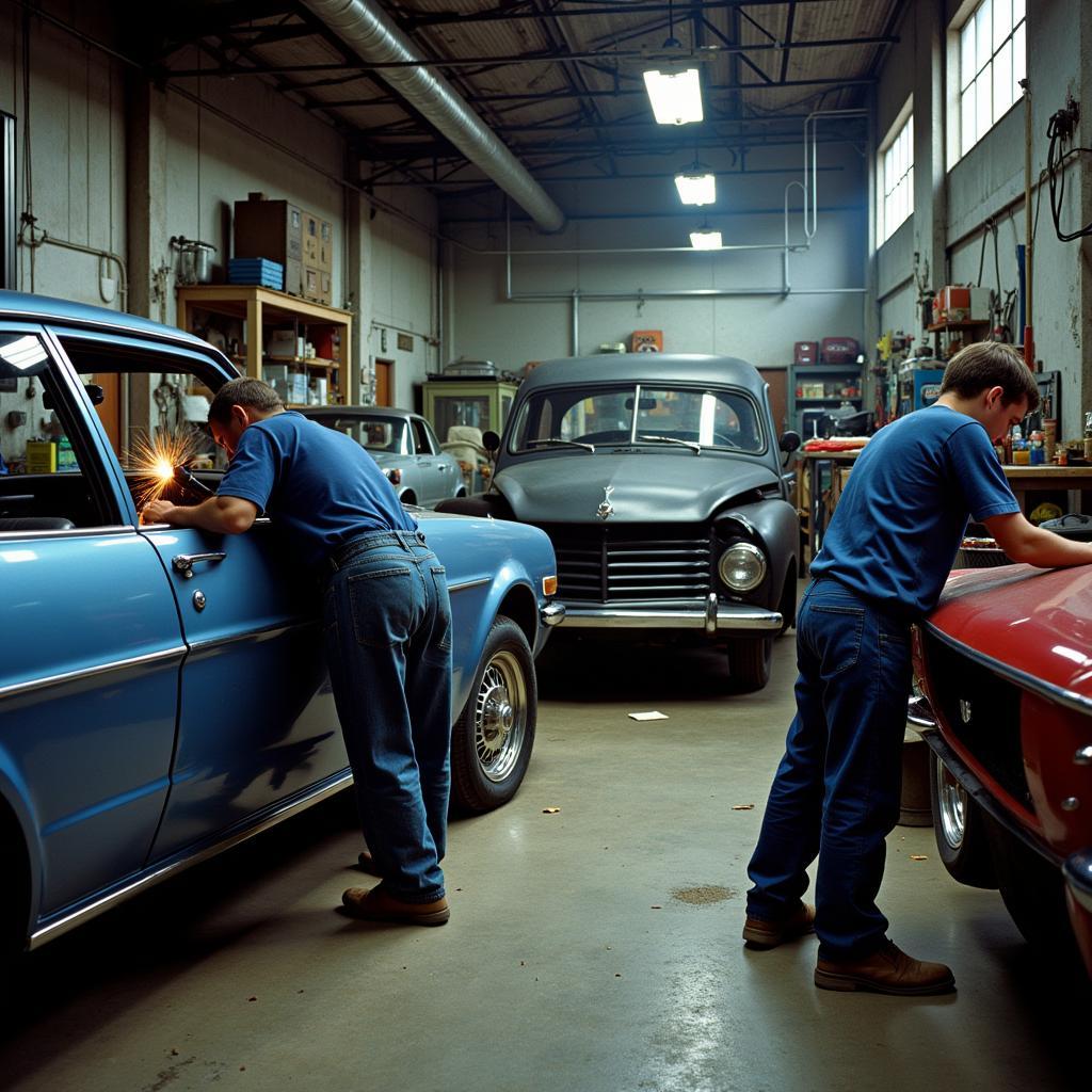 Auto Repair Shop Working on Car