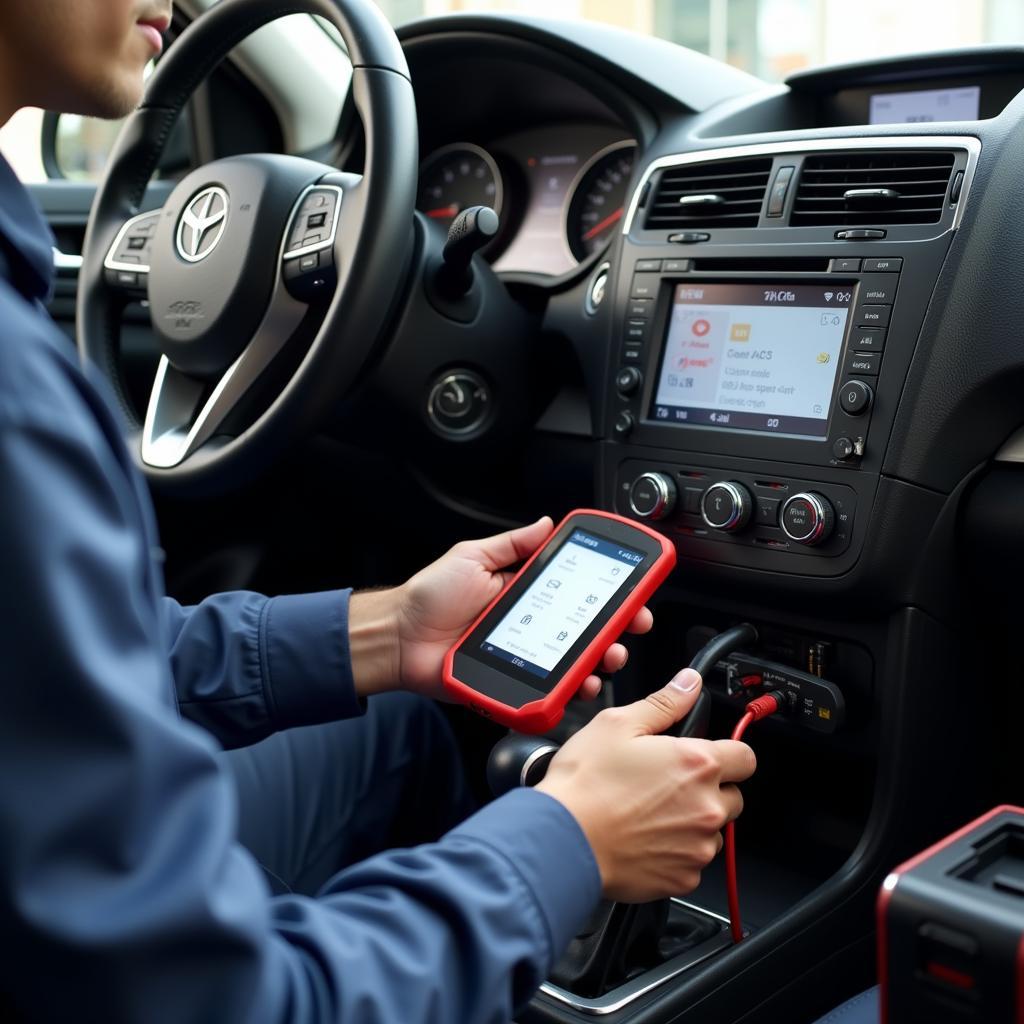 Auto Technician Diagnosing Electrical Problem