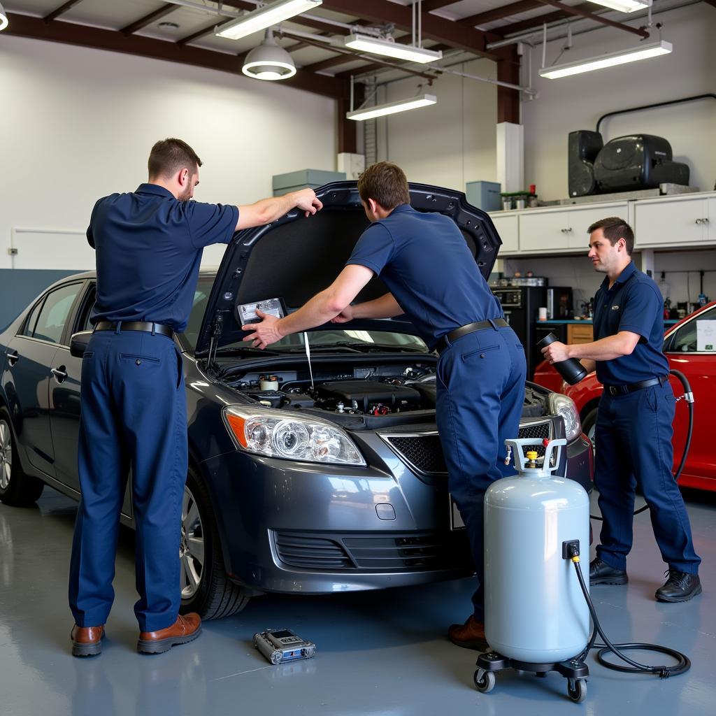 Automotive AC Repair Shop - Technicians Working