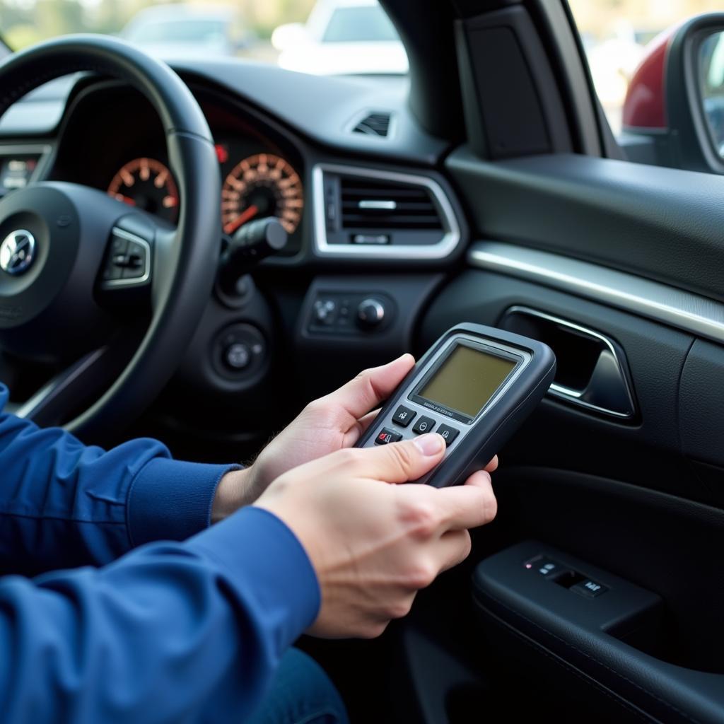 Automotive Technician Diagnosing Smart Lock System