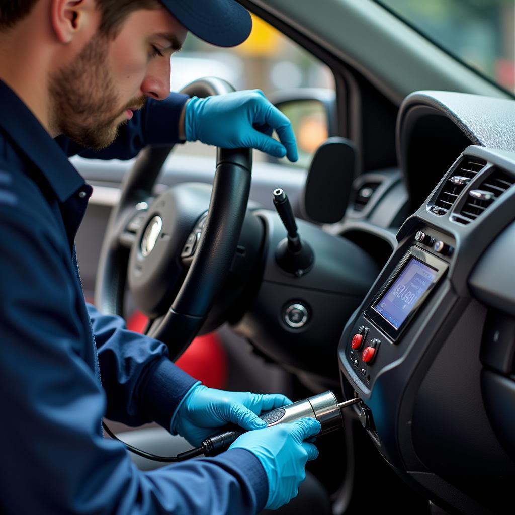 Automotive Technician Fixing AC Leak