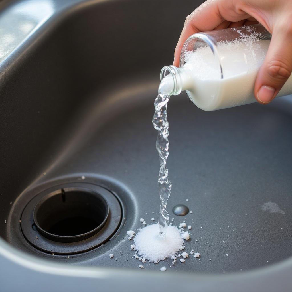 Cleaning a car drain with baking soda and vinegar solution