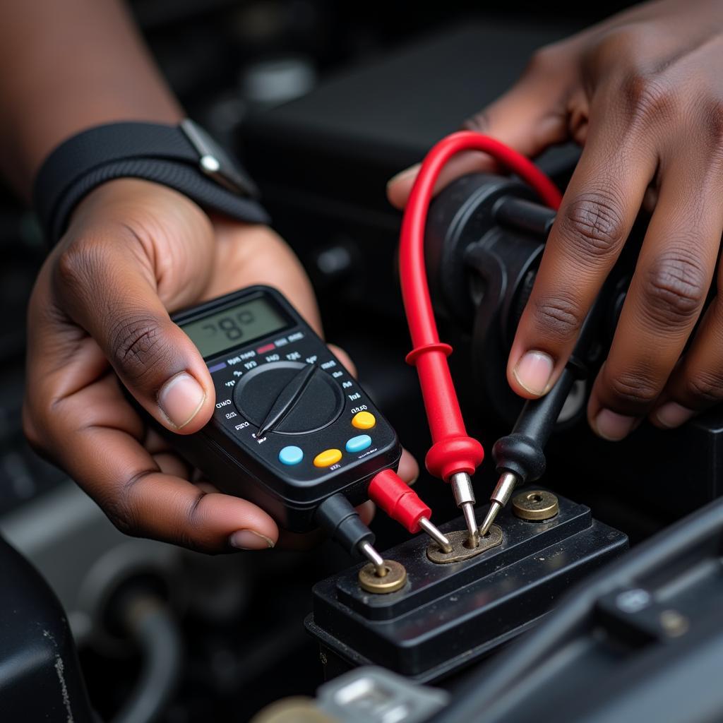 Black Man Checking Car Battery