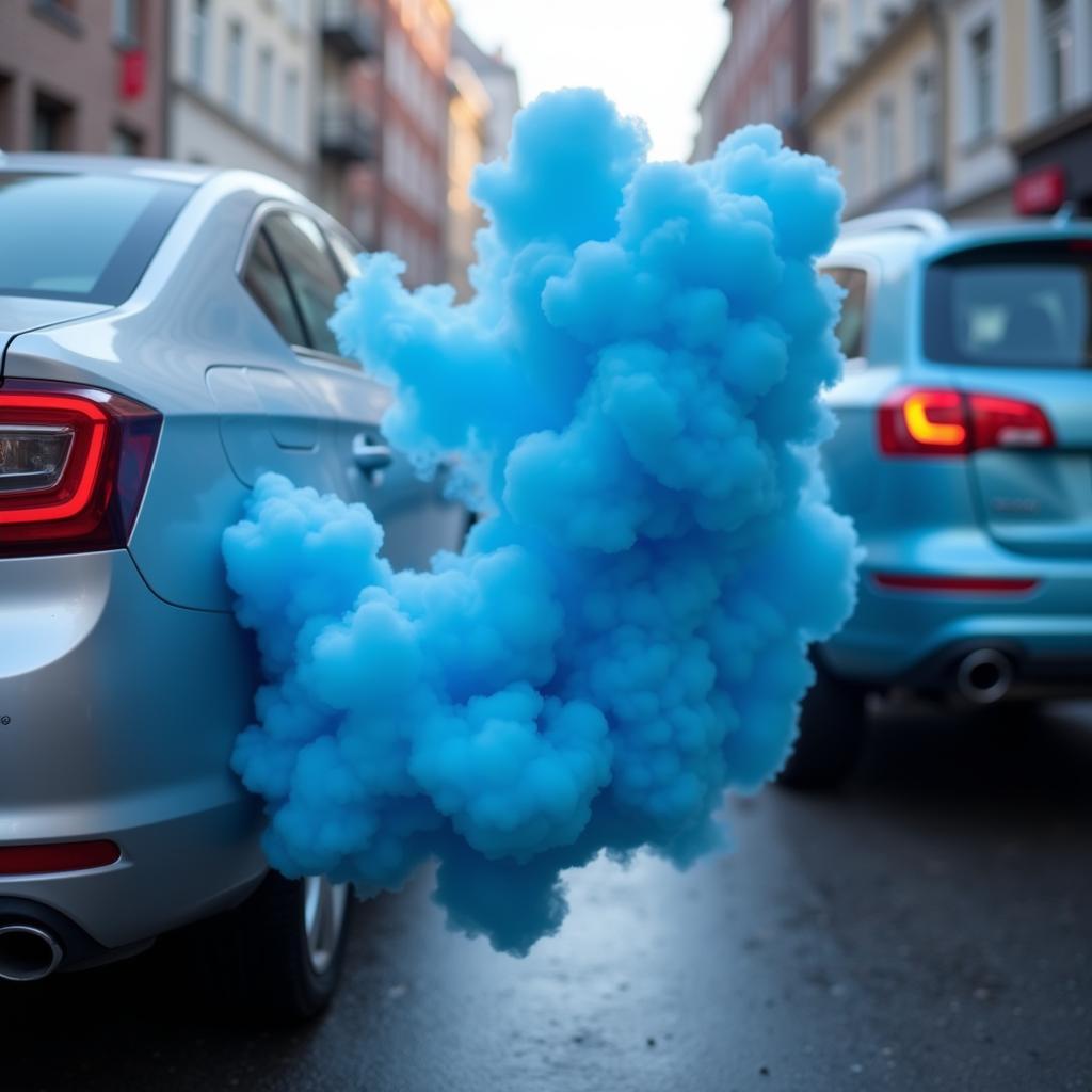 Blue Smoke Emerging from Car Exhaust Pipe