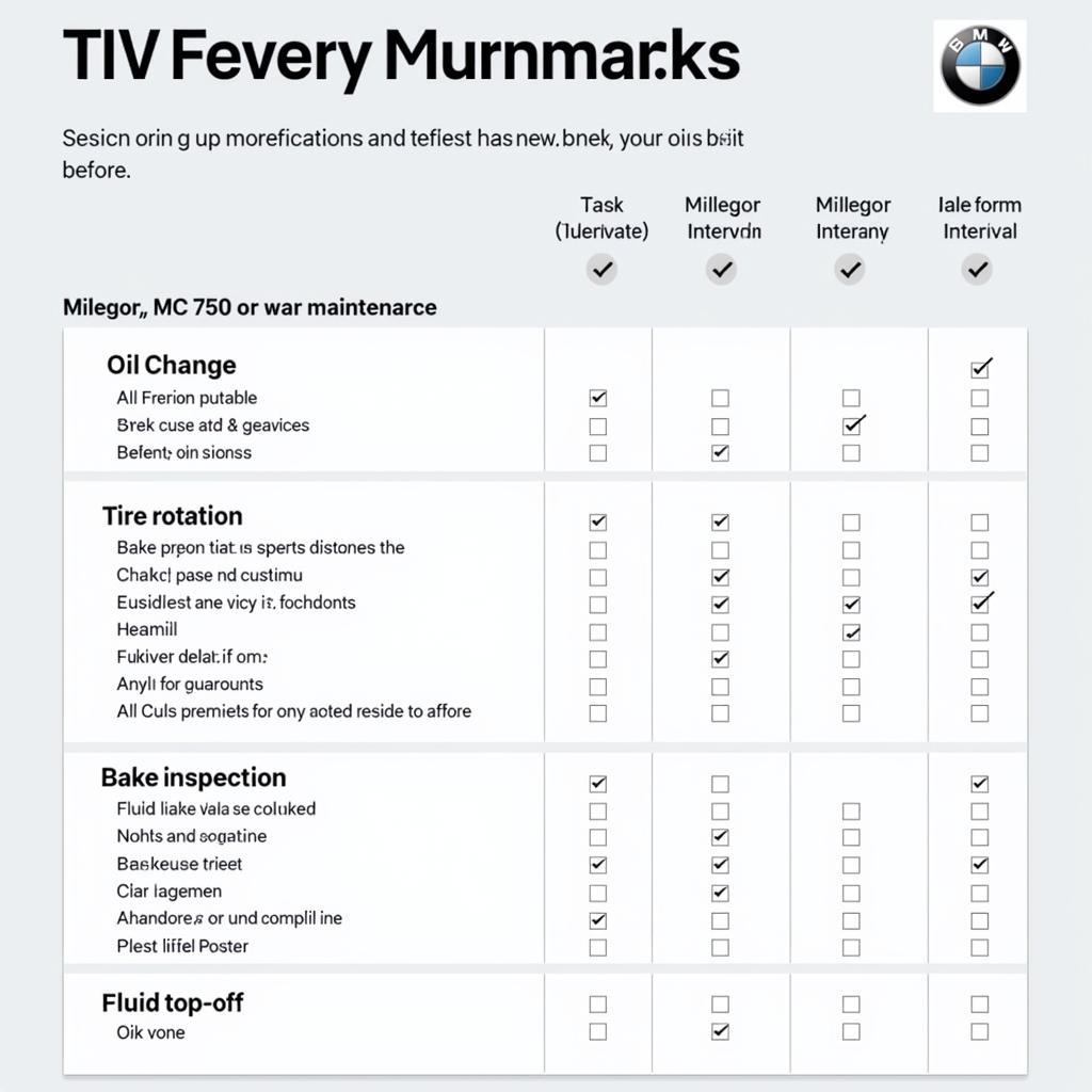 BMW New Car Maintenance Checklist