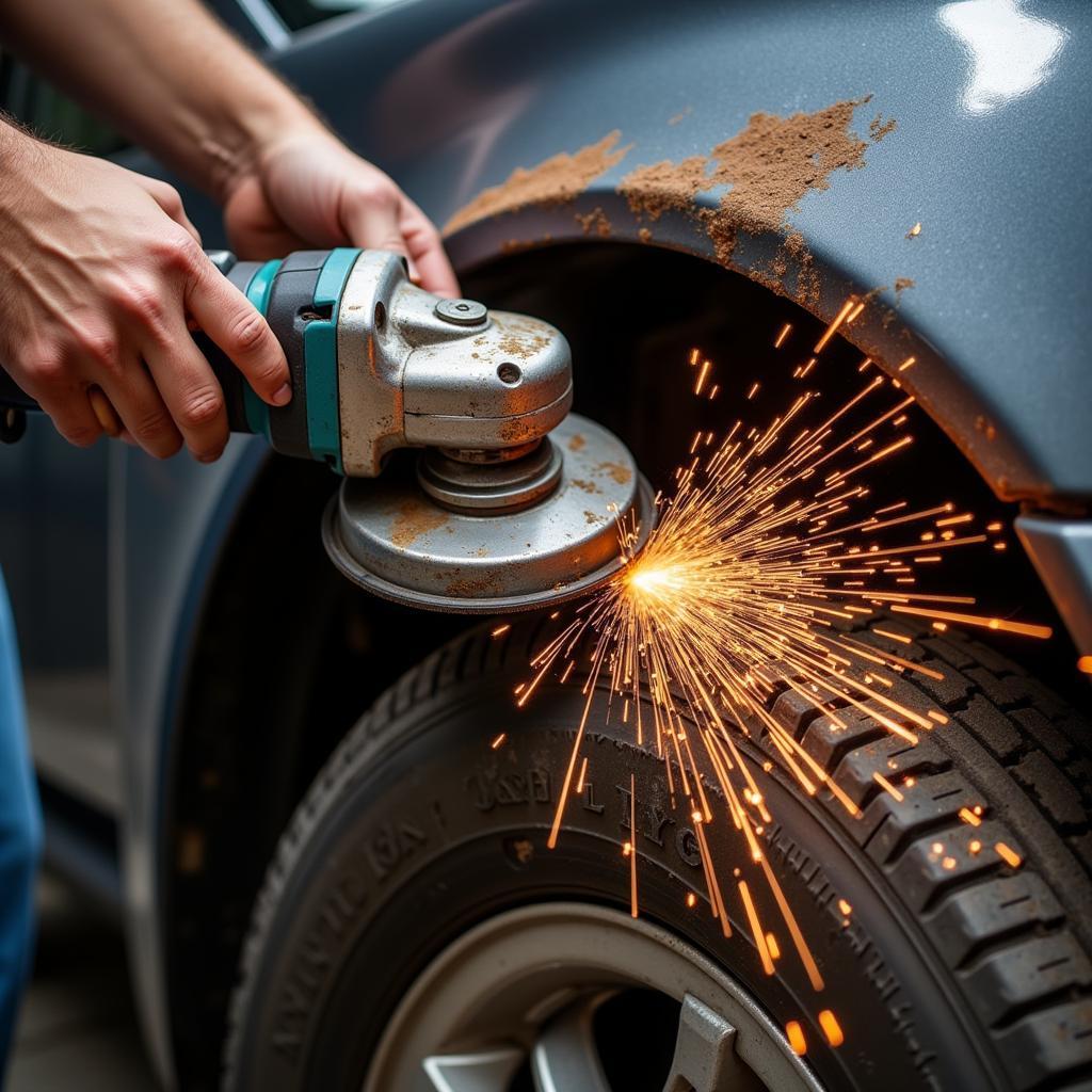 Repairing rust damage on a car's fender