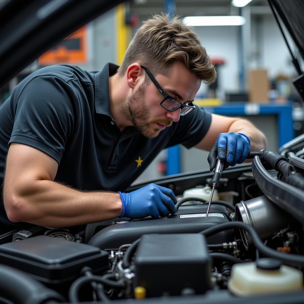 Boise Auto Repair Shop Technician Examining a Car Engine